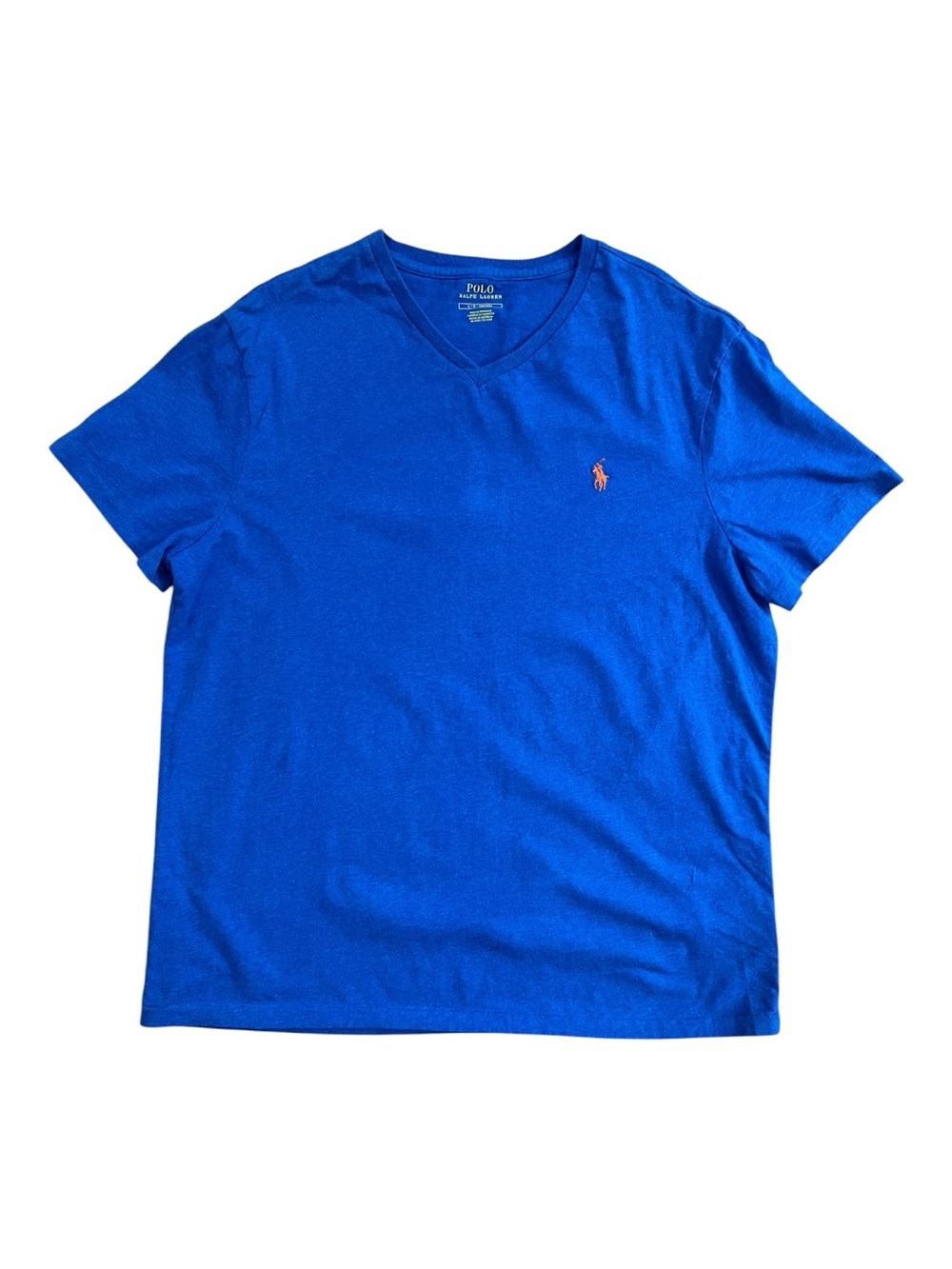 Polo by Ralph Lauren Men’s V-Neck Tee in Blue with Orange Pony Size L